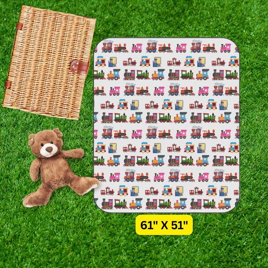 Colorful Toy Train Pattern Picnic Mat