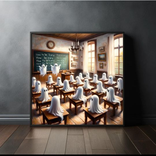 Scare School (Unique Halloween Oil Painting Poster/Print)