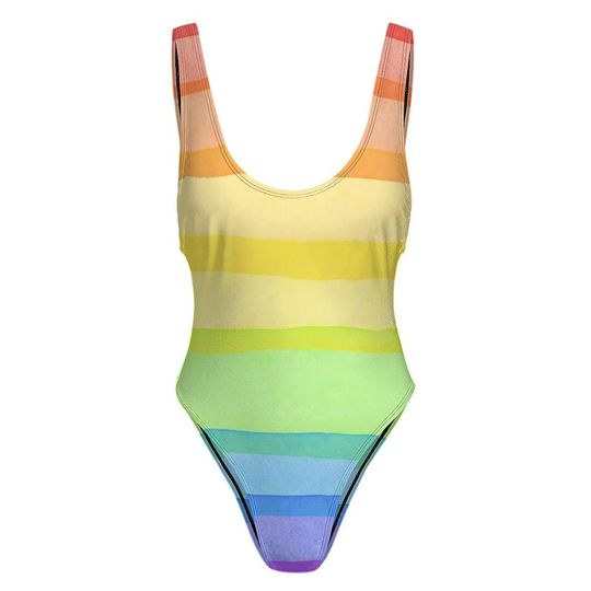 High-Cut One Piece Swimsuit Rainbow