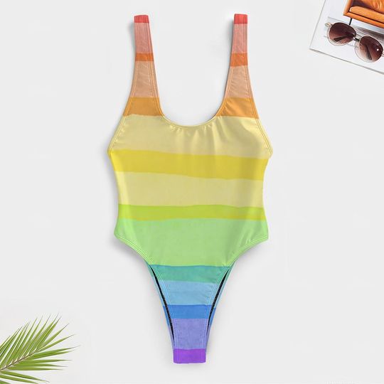High-Cut One Piece Swimsuit Rainbow