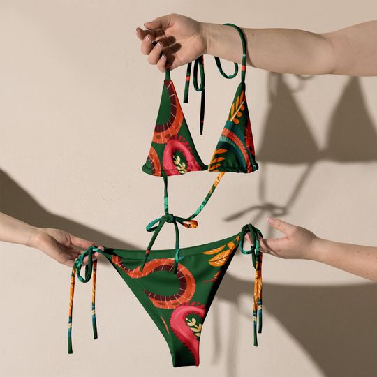 Green Floral String Bikini