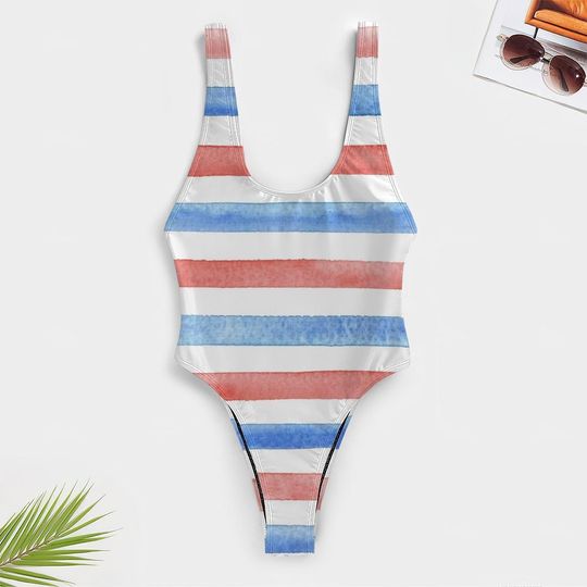High-Cut One Piece Swimsuit Stripe