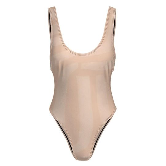 High-Cut One Piece Swimsuit Beige