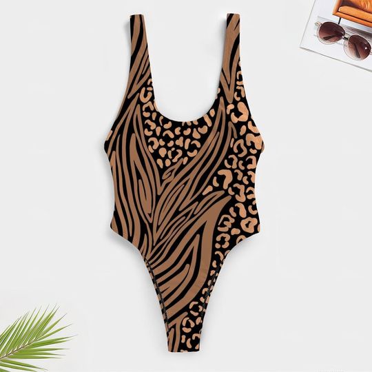 High-Cut One Piece Swimsuit Animal Print