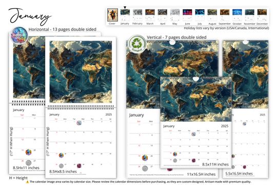 2025 Artistic World Map Wall Calendar