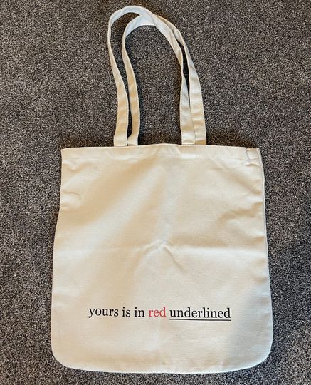 Yours is in red underlined - Taylorr Swifts Tote