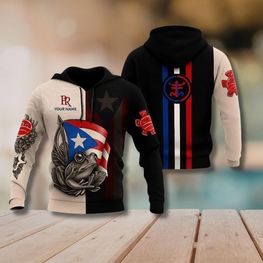Personalized Puerto Rico Coqui Frog Hoodie with Custom Name