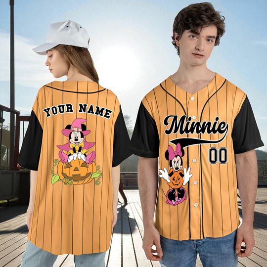 Custom Minnie Mouse Halloween Baseball Jersey  Personalized Disney Jersey Shirt