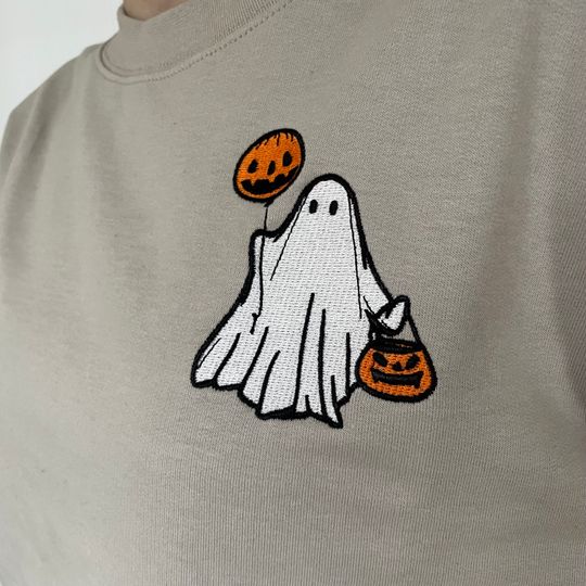 Embroidered Ghost Sweatshirt, halloween jumper, halloween sweatshirt