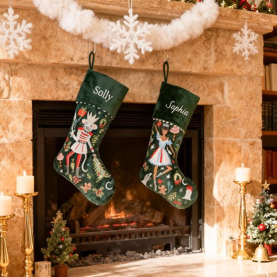 Christmas Stocking Personalized,Custom Nutcracker Velvet Embroidered Christmas Stocking with Name,Family Stocking