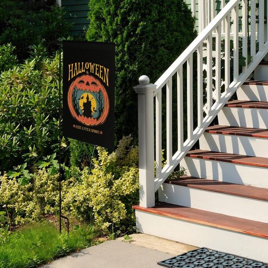 Spooky Haunted House & Pumpkin Halloween Garden Flag, Spooky Porch Flag