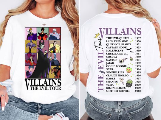 Two-sided Vintage Disney Villains Evil Tour T-Shirt, Disney Villains Concert Music T-Shirt