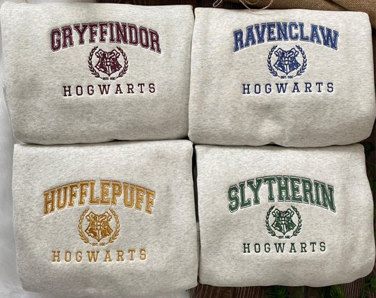 Personalised Magic Wizard Embroidered Sweatshirt, Hogwarts Houses Embroidered Sweatshirt, Hogwarts Wizard Embroidered Hoodie, Lover Hogwarts