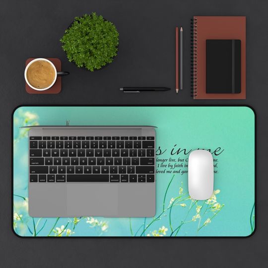 Bible Verse Floral Mouse Pad Desk Mat, Inspirational Christian Office Decor