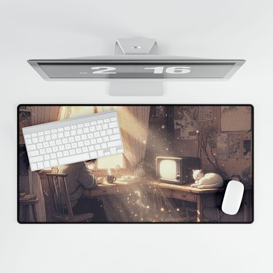 Lofi Mouse Pad Desk Mat for Home Office, Aesthetic Workspace Organizer