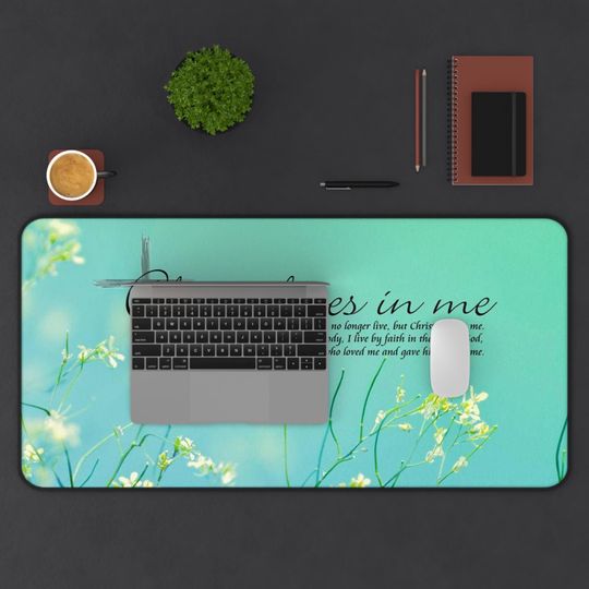 Bible Verse Floral Mouse Pad Desk Mat, Inspirational Christian Office Decor