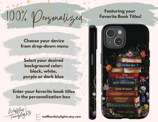 Personalized Bookshelf Phone Case: Dark Academia Book Lover Gift