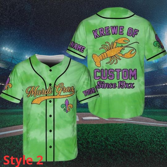 Custom Mardi Gras Baseball Jersey: Crawfish, Tie Dye, Personalized