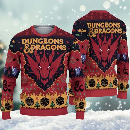 Dungeons Dragons Seven Dice A-Rolling Ugly Christmas Sweater