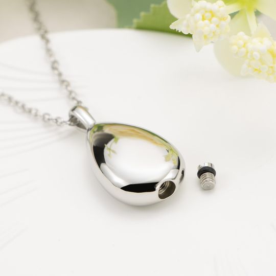 Custom Teardrop Pet Urn Necklace for Ashes, Memorial Jewelry, Human and Pet Ash Keepsake