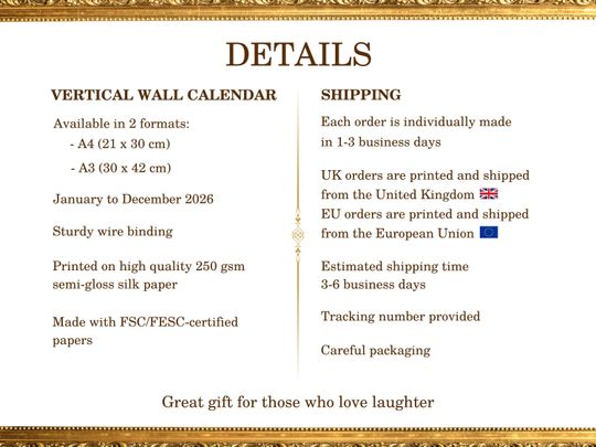 Funny Renaissance Dogs 2026 Wall Calendar