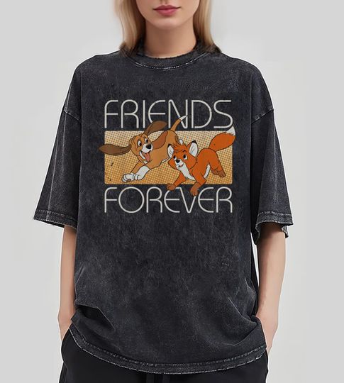 Retro The Fox And The Hound Friends Forever Shirt, Disney Bestie Mineral Wash T-Shirt