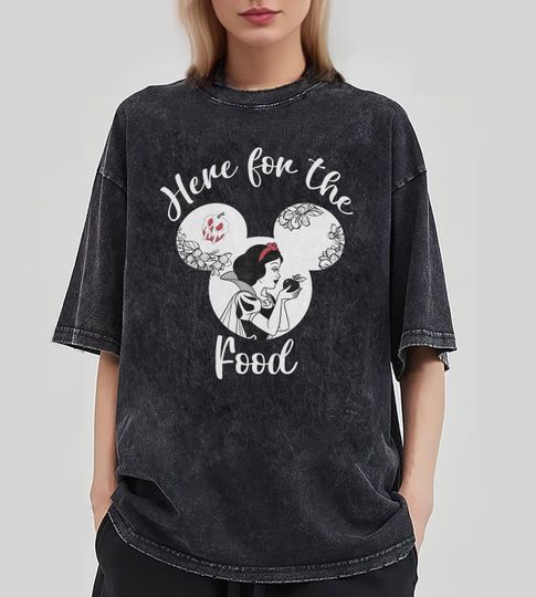 Snow White Mickey Ears Here For The Food Sketch Shirt, Disney Mineral Wash T-Shirt