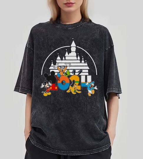 Mickey and Friends Disney Castle 2024  Shirt, Disney Family Mineral Wash T-Shirt