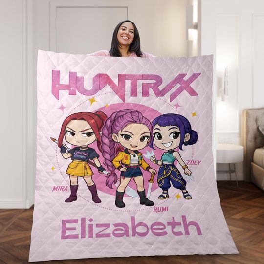 Personalized Chibi K-pop Blanket: Custom Name, Huntrix, Demon Hunter