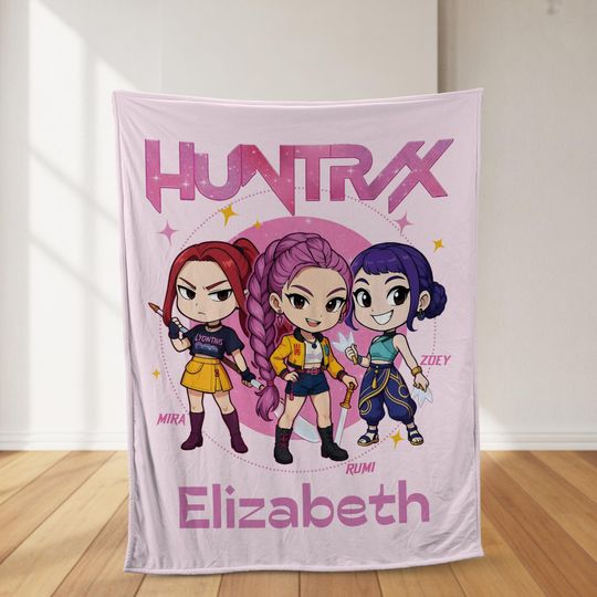 Personalized Chibi K-pop Blanket: Custom Name, Huntrix, Demon Hunter