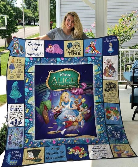 Alice in Wonderland Vintage Quilt Blanket, Alice in Wonderland Cozy Quilt Blanket, Alice Blanket, Bedding Decor, Home Decor Gift.c