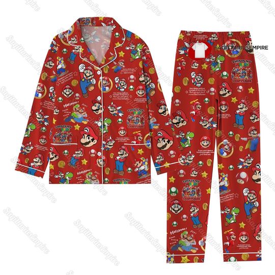 Super Mario Pajamas Set, Holiday Pajamas, Midnight Shirt