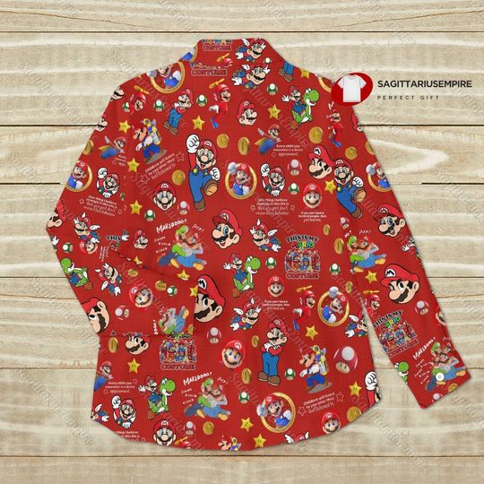 Super Mario Linen Shirt, Super Mario Shirt, Super Mario Button Down Shirt