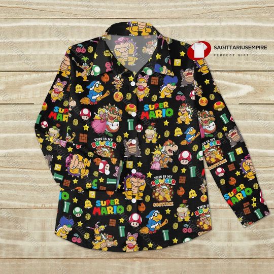 Super Mario Bowser Linen Shirt, Bowser Shirt, Bowser Button Down Shirt
