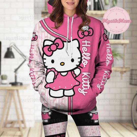 Hello Kitty Hoodie Legging  Set, Hello Kitty Adult Hoodie, Hello Kitty Womens Legging, Kitty Cat Hoodie, Kitty Cat Legging, Hello Kitty Gift