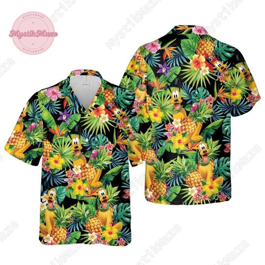 Pluto Hawaiian Shirt, Pluto Disney Button Shirt