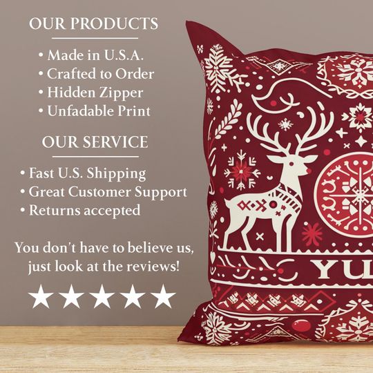 Traditional Scandinavian Yule Throw Pillow Cover with Reindeers, Geometric Yuletide Cushion, Swedish Decor, Danish Christmas, Yule Gift