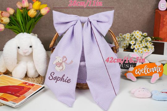 Personalized Easter Basket Bow with Embroidered Name, Monogrammed Seersucker Easter Basket Bow, Bunny Baskets Bow with Name or Monogram