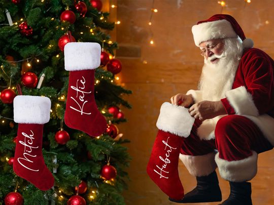 Red Plush Christmas Stocking,Personalized Xmas Stocking,,Family Christmas StockingsChristmas Home Decor,Name Christmas Stocking,Decor Gift