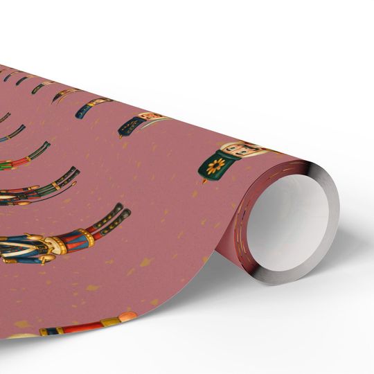 Nutcracker Christmas Wrapping Paper on Dusty Pink Elegant Toy Soldier Gift Wrap for Holiday Presents