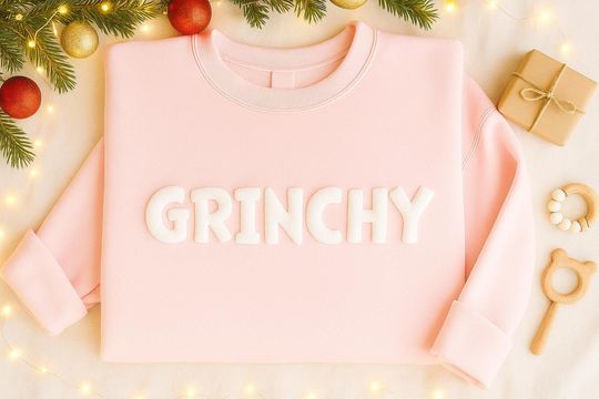 Embossed Grin Sweatshirt, Puff Print Christmas Crewneck