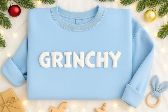 Embossed Grin Sweatshirt, Puff Print Christmas Crewneck