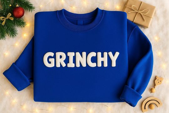 Embossed Grin Sweatshirt, Puff Print Christmas Crewneck