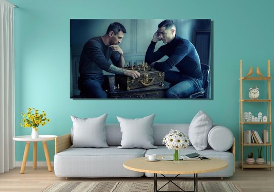 Messi & Ronaldo Chess Canvas, Football Legends Poster