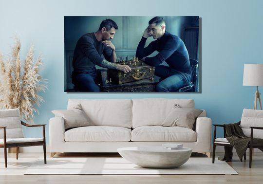 Messi & Ronaldo Chess Canvas, Football Legends Poster