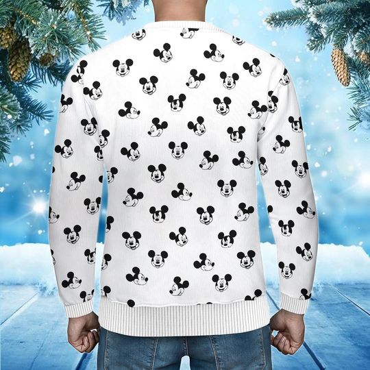 Disney Mickey Mouse Christmas Sweater, Ugly Holiday Sweatshirt, Mickey Head Xmas Jumper