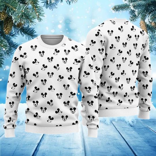 Disney Mickey Mouse Christmas Sweater, Ugly Holiday Sweatshirt, Mickey Head Xmas Jumper