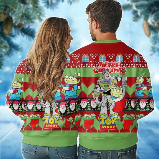 Buzz Lightyear Ugly Christmas Sweater, Toy Story Movie Xmas Sweatshirt, Alien Characters Ugly Sweatshirt, Christmas Gift For Men