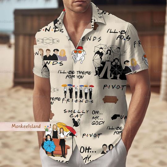 Friends Tv Show Button Shirt, Friends Series Shorts, Vintage Friends Button Shirt Men