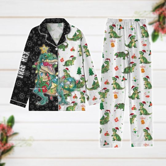 Christmas Pajamas, Tree Rex Pajamas Set, Dinosaur Holiday Pajamas, Funny Dino Matching Pajamas, T-Rex Xmas Shirt, Animal Lover Gift